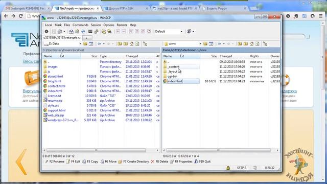 Хостинг Netangels.ru. Изменяем права доступа к файлам и каталогам сайта. смотреть онлайн