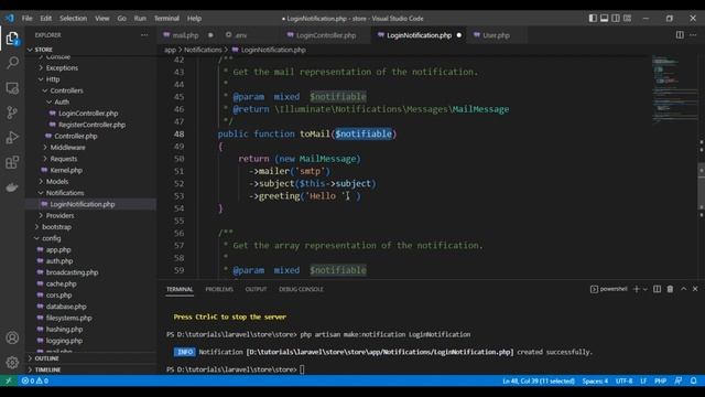 ارسال اشعارات لارافيل عن طريق البريد الالكترونى | Laravel notification email | S02 смотреть онлайн
