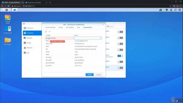 How to add Email settings to Bookstack on Docker Synology