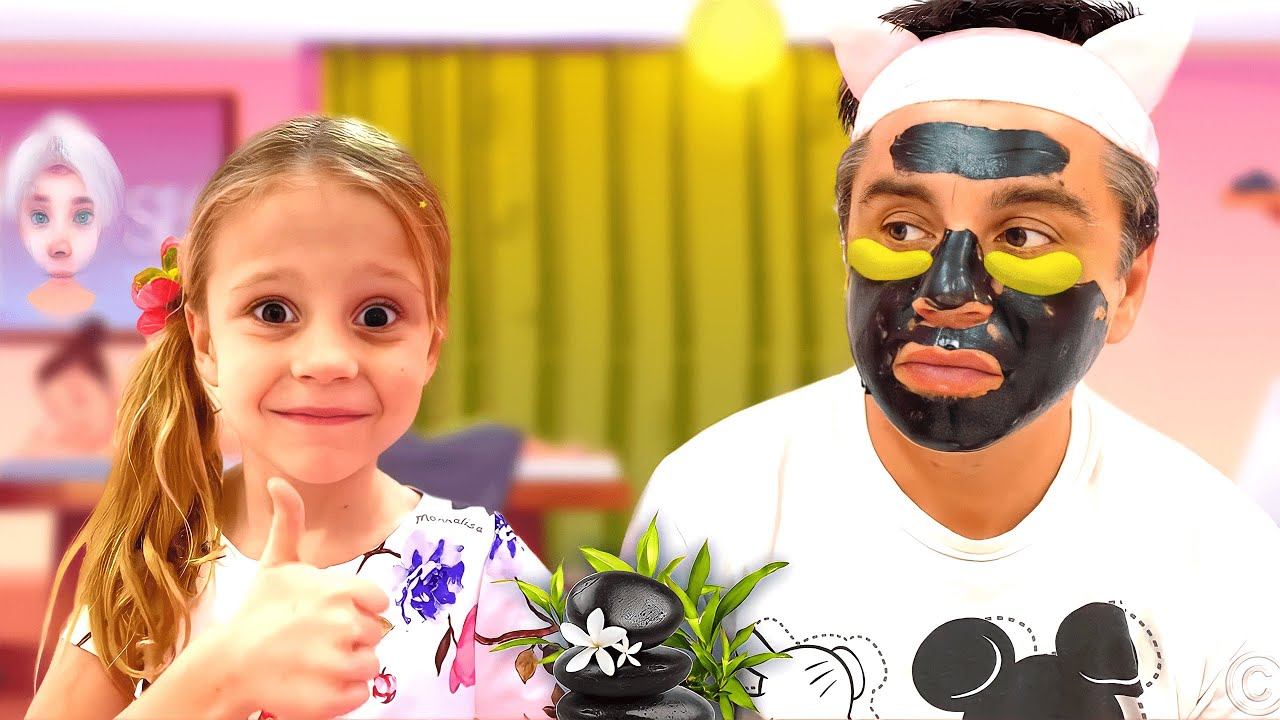 Настя устроила для папы салон красоты. Веселое видео для детей смотреть онлайн