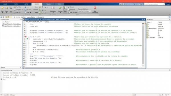 MATLAB - Formula de Erlang B