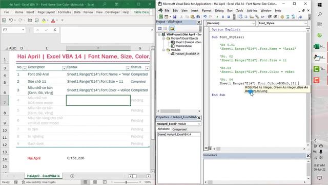 Hai April | Excel VBA 14 || Thay đổi Font, kích thước, màu và style chữ смотреть онлайн
