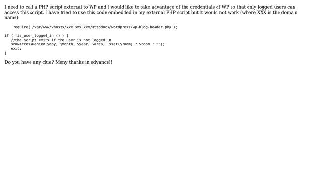 Wordpress: Allow the execution of an external PHP script for logged users смотреть онлайн