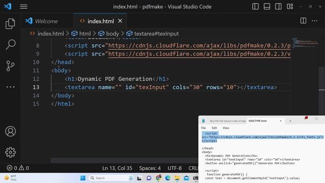 Javascript PDFMake.js Example to Generate PDF Document Using Dynamic Text inside Textarea in Browse смотреть онлайн