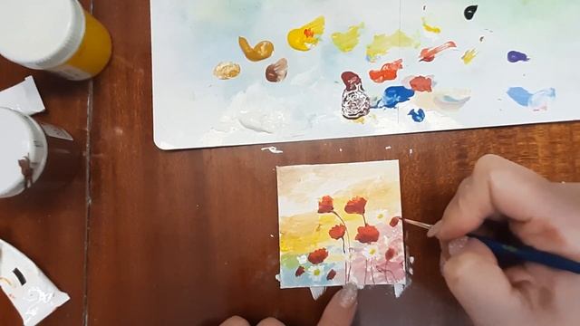 Картина на магните. Рисуем пейзаж на мини холсте. Подарок на 8 марта. Рисуем маки и ромашки акрилом смотреть онлайн