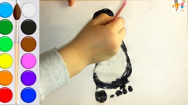 Как нарисовать ПИНГВИНА для малышей / Рисунки отпечатком ноги для детей / Детская Комната РАСКРАСКИ смотреть онлайн