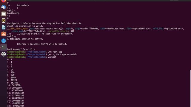 GDB. Точки наблюдения (watchpoints)
