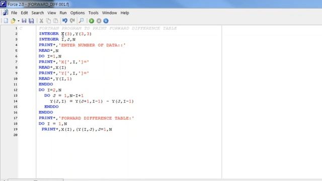 018 : FORTRAN PROGRAM TO PRINT FORWARD DIFFERENCE TABLE смотреть онлайн