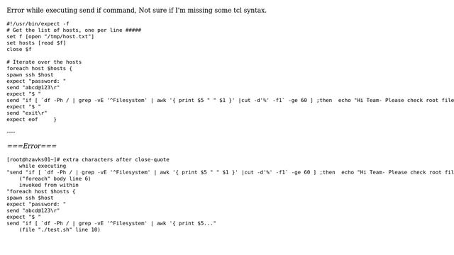 Expect script error- extra characters after close-quote