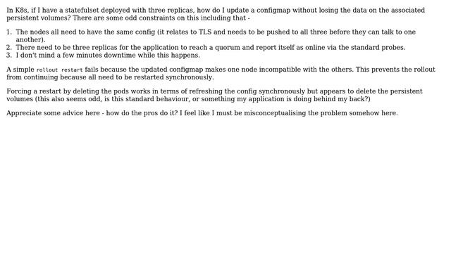 Delete statefulset pods to update configmap - without deleting PVs? смотреть онлайн