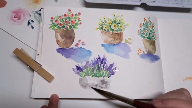Sketchbook idea- painting lavender and tulip with watercolour смотреть онлайн