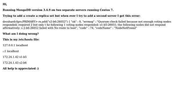 MongoDB Replication - "Failed with No route to host" смотреть онлайн