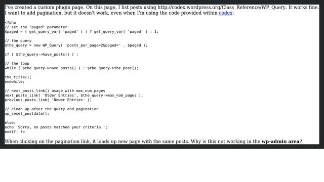 Wordpress: WP_Query pagination not working in admin area смотреть онлайн
