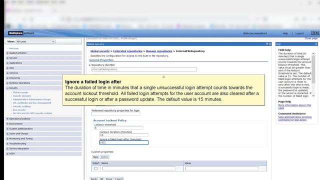 How to set Account lockout for the file repository of a Federated Repository in WebSphere смотреть онлайн