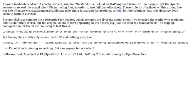 DevOps & SysAdmins: Apache/HAProxy: original client IP not appearing in access_logs смотреть онлайн