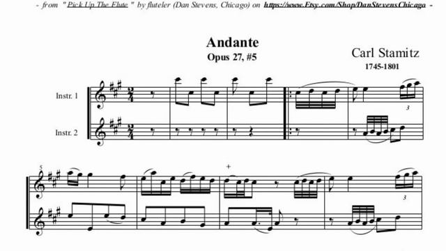C 044-046 bpm - Play-along flute duets - "Andante" by Stamitz - AI #2/6 смотреть онлайн