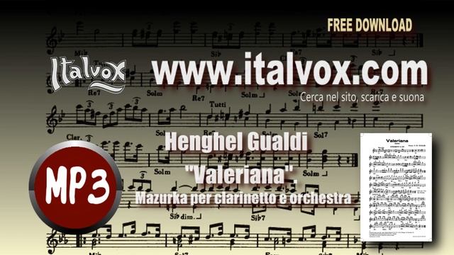 Henghel Gualdi, "Valeriana". Mazurka per clarinetto e orchestra. Spartito, Mp3, Midi base. смотреть онлайн