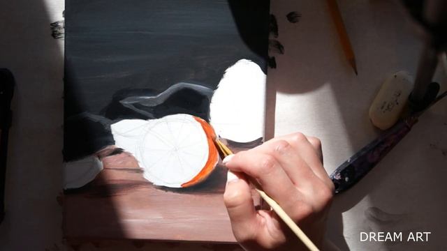 Картина натюрморт. Мастер-класс по рисованию. Как нарисовать апельсин? Painting still life. смотреть онлайн