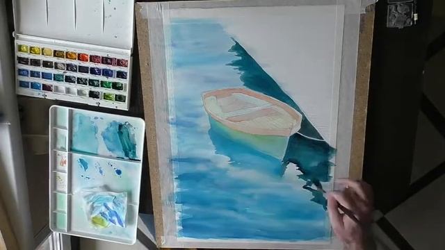 Как нарисовать акварелью воду и лодку смотреть онлайн