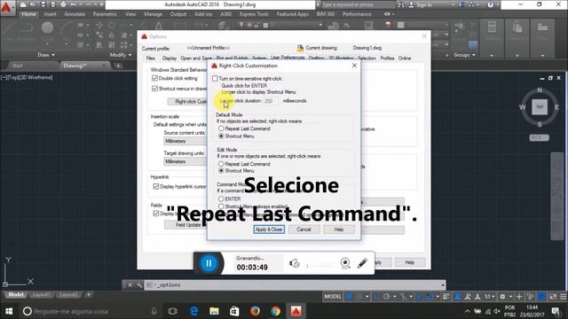 Aula 3 - AutoCAD - Configurar o comando Repeat: botão direito do mouse. смотреть онлайн