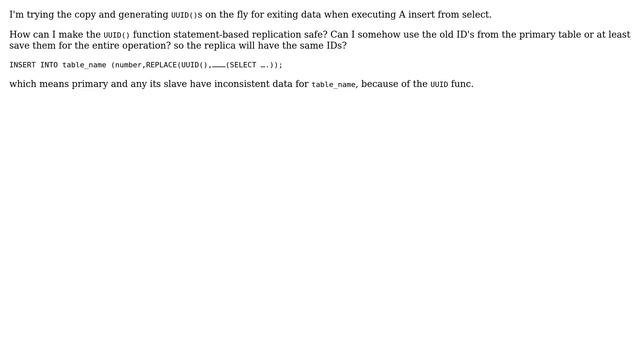 How to make UUID() function, statement-based replication safe? смотреть онлайн