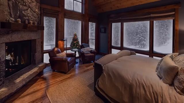 Relaxing Sounds   RELAXING ATMOSPHERE   WINTER WONDERLAND   Beautiful Snow With Fireplace Crackling