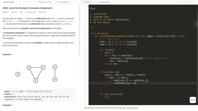 leetcode 2685. Count the Number of Complete Components - Union-Find Method with comments смотреть онлайн