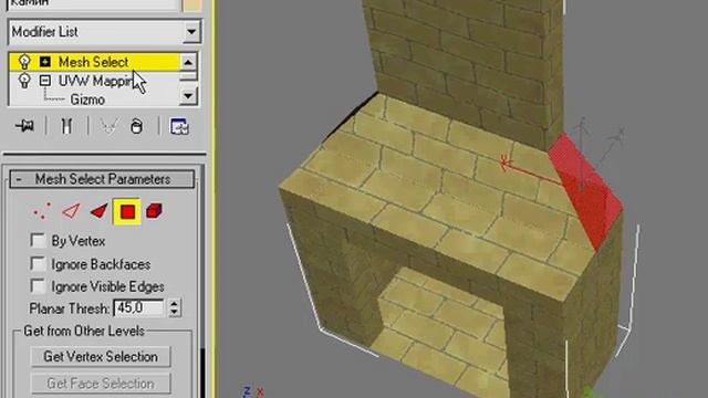 116.1.. Настройте текстуру применяя модификатор UVW Map и Mesh Select. Камин. 3ds max смотреть онлайн