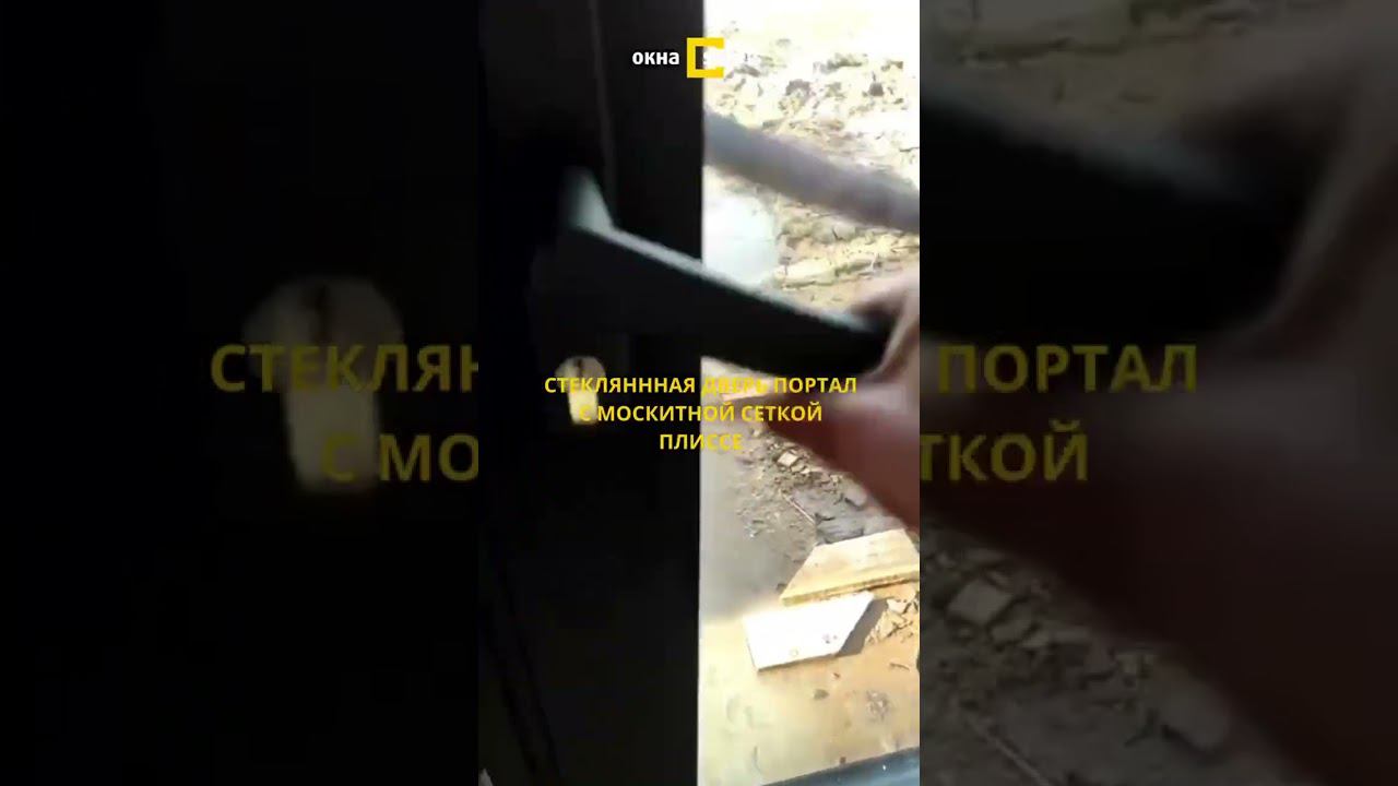 Стеклянная раздвижная дверь-портал с москитной сеткой плиссе. смотреть онлайн