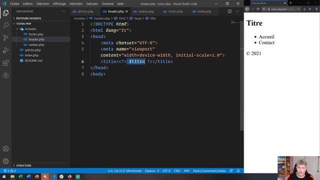 10 - Débuter en PHP - Diviser le code avec include et require (PHP8) смотреть онлайн