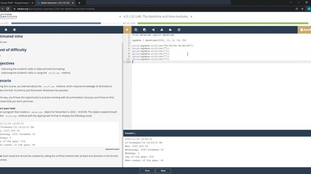 Pyhton Essentials 2 4.5.1.22 LAB: The datetime and time modules смотреть онлайн