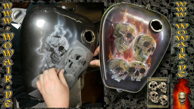 Airbrush by Wow No.573 " Bike Gas Tank battle damaged Skullz" english commentary смотреть онлайн