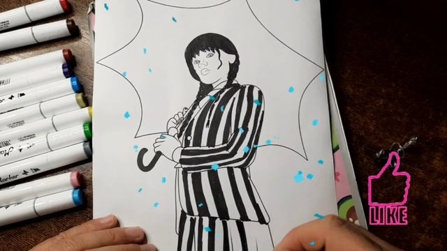 how to draw a WEDNESDAY for kids. черная раскраска уэнсдэй смотреть онлайн
