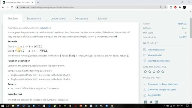 Compare two linked lists hackerrank solution in java | codedecks смотреть онлайн