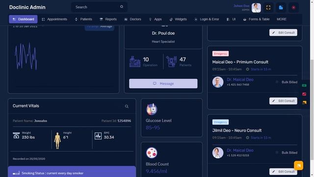 Patients Dashboard Bootstrap Admin Template with LTR Dark Theme смотреть онлайн