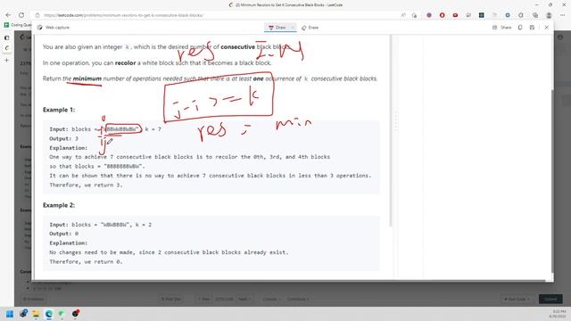 LeetCode 2379 | Minimum Recolors to Get K Consecutive Black Blocks | String | Java смотреть онлайн