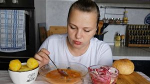 Мукбанг Солянка, рыбка с луком