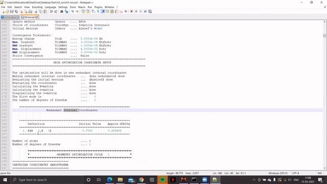 Avogadro + ORCA Tutorial: 13. Geometry Optimization Using ORCA Quantum Chem. Package (Output Files)