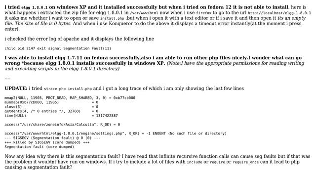 elgg 1.8.0.1 installation on linux giving segmentation fault смотреть онлайн