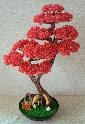 Деревья из бисера своими руками. Красный бонсай  мастер-класс.