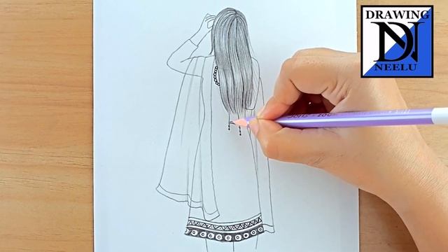 How to draw a Girl Traditional Dress Backside || Pencil sketch for beginner || Girl drawing easy смотреть онлайн