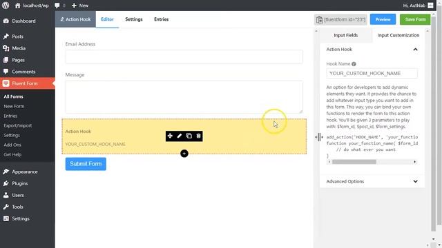 Action Hook Field in WP Fluent Form WordPress Plugin смотреть онлайн