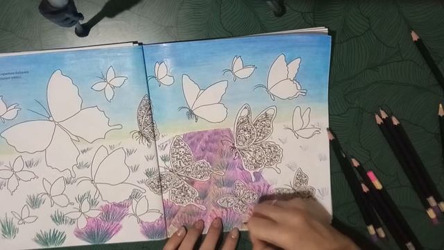 Рисуем лавандовое поле цветными карандашами. Раскраска бабочек Керби Розанеса. смотреть онлайн