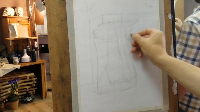 Нос Давида построение поэтапно. Рисунок карандашом. смотреть онлайн