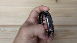 Кожаный браслет с серебристым магнитным замком и плетением