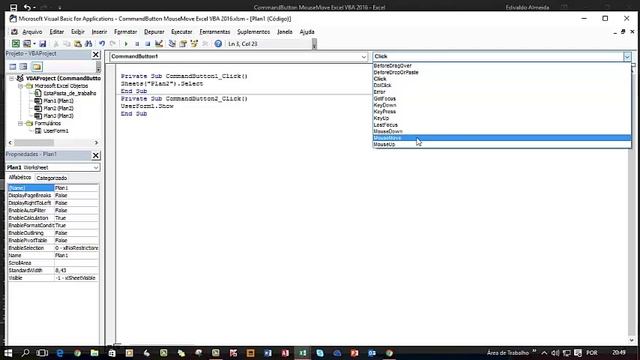 CommandButton MouseMove Excel VBA 2016