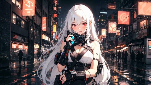 Cyberpunk Anime Girl _ Rainy City Street _ 4K Live Wallpaper _ Anime Wallpaper #animewallpapers
