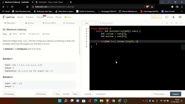 Problem 53. Maximum Subarray Leetcode, Easy Java solution. смотреть онлайн