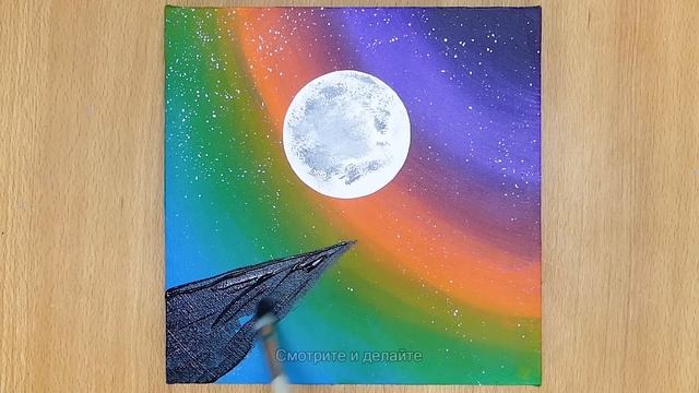 почему я не знал эту технику раньше? легкая картина акрилом радужное небо! смотреть онлайн