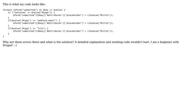 Placeholder working, but giving Notice: Undefined variable: value and Notice: Undefined index:... смотреть онлайн